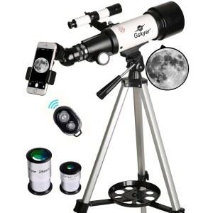 GSKYER 망원경 70MM 구경 400MM AZ 마운트 초보자를 위한 천문 굴절 망원경 - 휴대용 가방 휴대폰 어댑터 무선 리모컨이 포함된 여행용 망원경입니다.