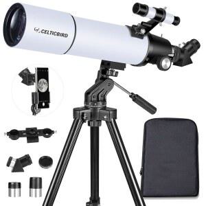 성인용 켈틱버드 망원경 고배율 80MM 구경 600MM AZ 마운트 굴절망원경 초보자용 - 휴대용 망원경 백팩 휴대폰 어댑터 달 필터 포함