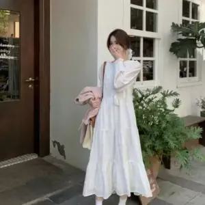 [하프클럽/]롱 여성 프릴 롱 티어드 원피스 캉캉 드레스 리본