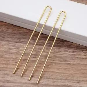 10개/묶음 2x110mm 실버 색상/골드 헤어 스틱 U자형 헤어핀 블랭크 베이스 세팅 여성용 쥬얼리 벌크