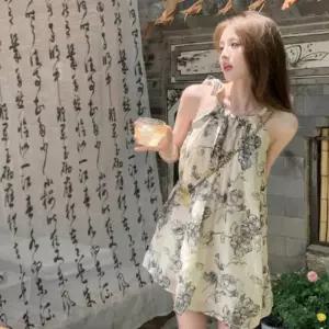 [XBJJ9228]여성 플라워 패턴 슬리브리스 미니원피스 나시