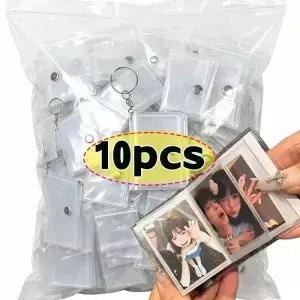 10pcs 미니 사진 앨범 키체인 작은 즉석 펜던트 ID 보관용 인터스티셜 포켓 연인 추억