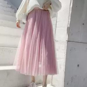 [XBJ97428]여성 발레리나 롱스커트 밴딩 쉬폰 스커트