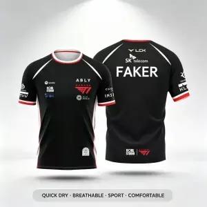 2627 시즌 T1 e스포츠 팀 유니폼 FAKER 팬을 위한 남녀 공용 여름용 반팔 티셔츠 게임 및 부모자녀