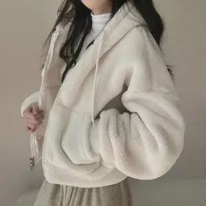 오너클랜 양털 세미크롭 후드집업 겨울아우터 여자 여성 양털 크롭 후드집업 여성후드집업