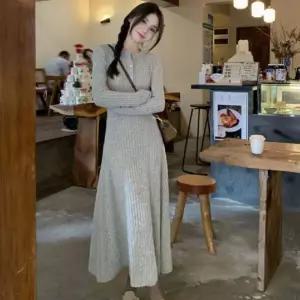 플레어 골지 긴팔 롱 원피스 여자 A라인 슬림핏 여성롱원피스 여성원피스 가을원피스