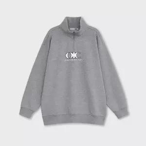 [OiOi]투톤 로고 하프집업 [MELANGE GREY]