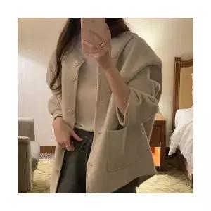 [제이0]하프 후드 핸드메이드 울 코트 점퍼