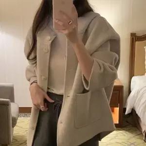 [하프클럽/]하프 후드 핸드메이드 울 코트 점퍼