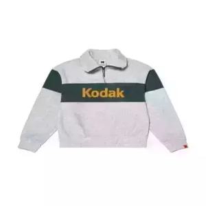 kodak 빅로고 블록 마이크로플리스 세미오버핏 반집업 맨투맨 우먼 WHITE MELANGE
