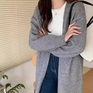 여성 롱 로브 가디건 니트롱 스웨터 엉덩이 덮는외투