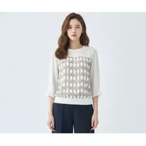 지센 여성 패턴 플리츠 티 블라우스 LFWSO311_IV