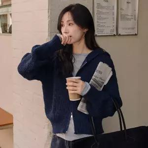 로브 투웨이지퍼 후드 니트집업