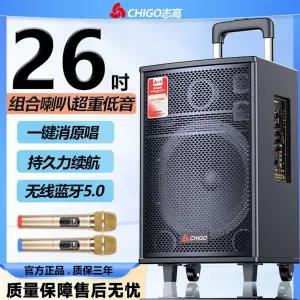 chigo 야외용 무선 블루투스 스피커 캐리어형 대형 이동식 앰프 버스킹 행사 마이크