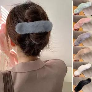 여성 겨울 패션 헤어 악세서리 인조퍼 일자 집게핀 헤어핀 집게핀 겨울 어린이 리본 퍼 머리핀 삔