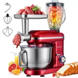 VIVOHOME 3in1 스탠드 믹서 5.7L 6쿼트 틸트헤드 10단 레드
