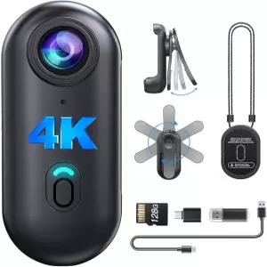 BOBLOV 4K 미니 바디 카메라 128GB 엄지손가락 크기 웨어러블 W4 자석식 목 스트랩 360도 회전 클립 강의