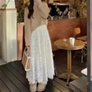 [신상오픈런]데일리 기모 레이스 캉캉 롱스커트_크림,블랙 포인트 아이템 오픈런 (53147630)