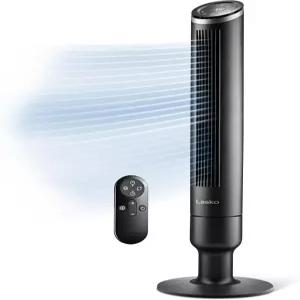 원격 제어 기능이 있는 Lasko Apex 진동식 타워 팬 - 42인치 RST200 블랙 침실 사무실 가정용 조용한