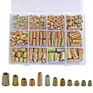 목재 가구용 265개 M4-M10 아연 합금 스크류 너트 인서트 12가지 크기 혼합 나사산 모든 종류의 실용적인