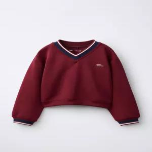 ZARA 스포티 브이넥 스웨트셔츠 - 다크 버건디 3183/726/684 650818