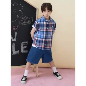 [백화점정품] 빈폴 키즈 BEANPOLE KIDS 면리넨 혼방 체크 반소매 셔츠 - 네이비 BI6465U02R YBB713
