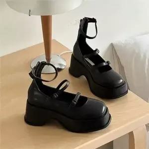 여성 스트랩 구두 여성 통굽 구두 캐주얼 미들 펌프스 정장 웨딩 ...