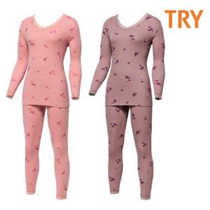 여성 TRY 면100 레이스 나염 양면 내복 세트 겨울