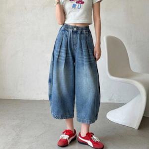여성 반바지 항아리 배기핏 허리 밴딩 청바지 데님 팬츠