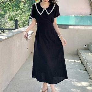 나시원피스 여성정장원피스 배색포인트 플레어원피스 뒷밴딩 멜빵원피스