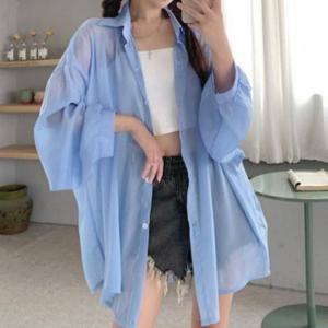 빅사이즈 쉬폰 시스루 블라우스 루즈핏 편안한 여성 신상 셔츠