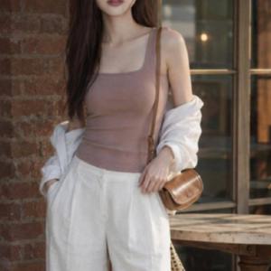 캡내장 스퀘어넥 캐미솔 끈나시 민소매 이너 속옷 브라탑 캡나시