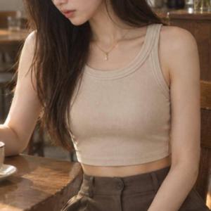 캡내장 크롭탑 여성 민소매 브라탑 캡나시 크롭 나시 운동복 상의