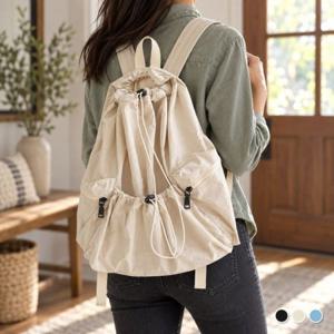 블랙 남녀공용 데일리 스트링 포켓 백팩 사계절 배낭 아이보리 가방 소라 남자 여자 20대 30대 학생 나들이