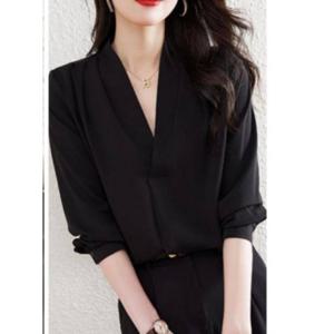 브이넥 쉬폰 하객 셔츠 화이트 긴팔 블랙 여성 오피스룩 블라우스