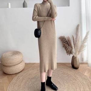 겨울원피스 가을원피스 롱원피스 간절기코디 하이넥 데일리룩 슬림핏 골지