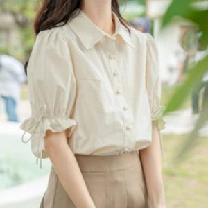 여름 귀엽고 단아한 카라 퍼프소매 반팔 셔츠 블라우스 데일리룩