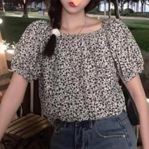 플라워 프릴 밴딩 여름 오프숄더 블라우스 페미닌 포인트 상의