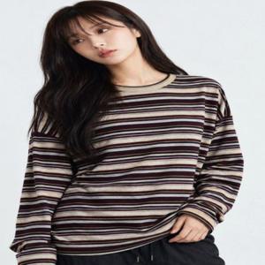 여성 스트라이프 라운드넥 가을무즈 루즈핏 긴팔티 여성티셔츠 가을티셔츠 루즈핏티셔츠 여성의류