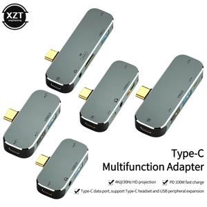 유형 C-USB TypeC-3.5MM 잭 USBC PD 유형-C-HDMI 호환 어댑터 변환기 MacBook용 허브 분배기 도킹 스테이션