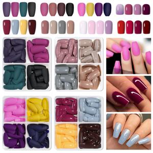 96pcs 박스형 4 색 짧은 네일 팁 발레/관/사각형 풀 커버 매트 밝은 거짓 손톱 프레스 온 손톱 DIY 매니큐어 디자인