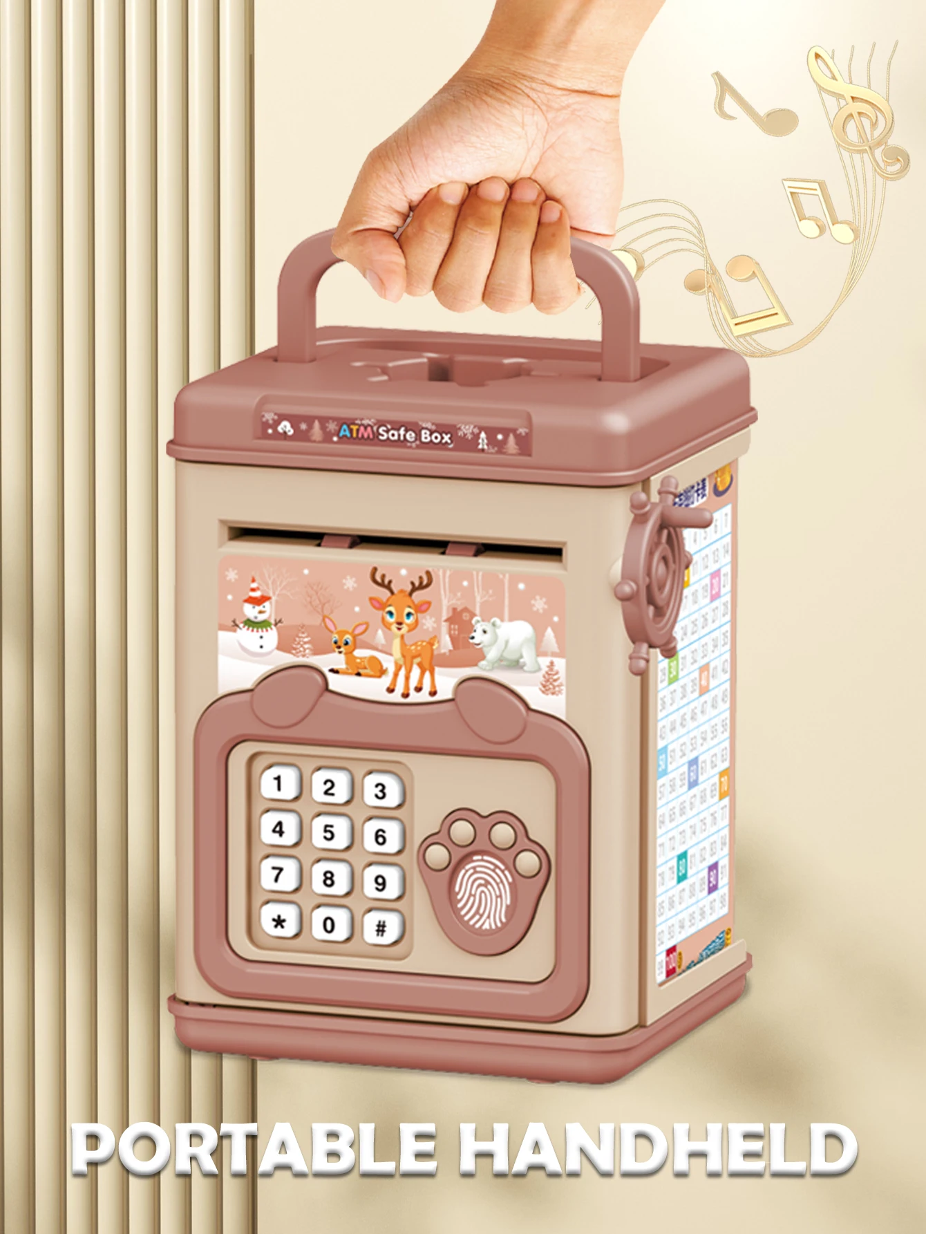 ATM 돼지 저금통 장난감, 전자 재미있는 음악 만화 지문 암호 상자 지문 암호 잠금 해제 아이 선물 시뮬레이션