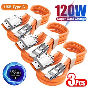 3PCS 120W 초고속 충전 타입-C 액상 실리콘 케이블 고속 충전 USB C 라인 샤오미 화웨이 삼성 USB 휴대폰 데이터 케이블