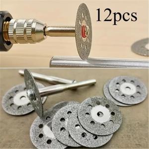 12개 22mm 다이아몬드 절단 디스크 3mm 그라인딩 휠 맨드렐 금속 절단용 로터리 공구 전기 그라인더 부품
