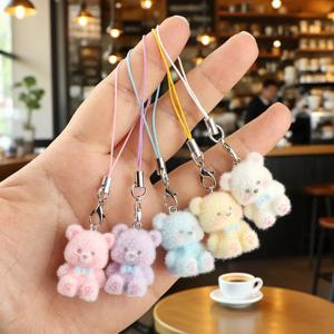 귀여운 플로킹 3D 레진 곰 열쇠고리 달콤하고 창의적인 학생용 핸드폰 체인 펜던트 가방 액세서리 핸드폰 스트랩 선물