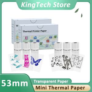 투명 자가 점착 스티커 53mm, 미니 감열 프린터용 다색 및 투명 콤보 인쇄 용지 (사진, 메모용)