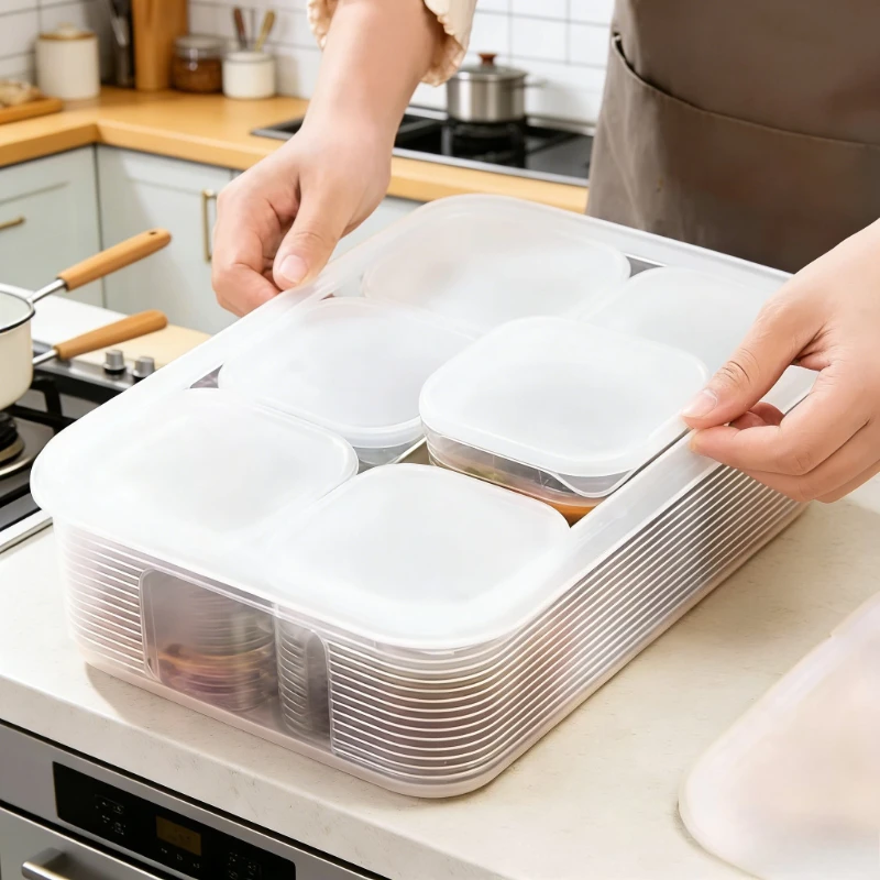 6칸 냉장고 식품 보관함(뚜껑 포함), 과일, 향신료, 주방 정리용 다용도 신선도 유지 용기