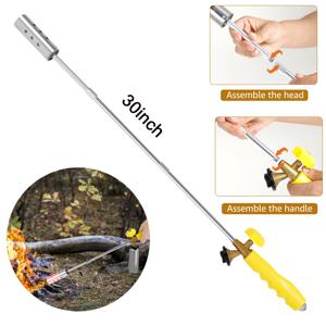 잡초 제거 토치, 잡초 킬러, 탈부착 가능한 긴 손잡이, 스테인리스 스틸 다용도 정원용, 얼음 녹이는 숯불 점화기, 미끄럼 방지 손잡이