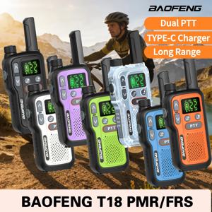 2개입 BAPFENG BF-T18 미니 무전기 장거리 PMR FRS 듀얼 PTT 충전식 휴대용 양방향 무전기 타입-C VOX 캠핑용
