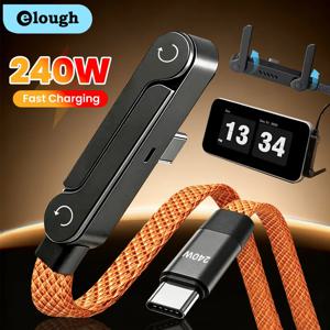 240W 2-in-1 타입 C to USB C 고속 충전 데이터 케이블 접이식 폰 홀더 타입 C 고속 충전 케이블 아이폰 17용 블랙/오렌지